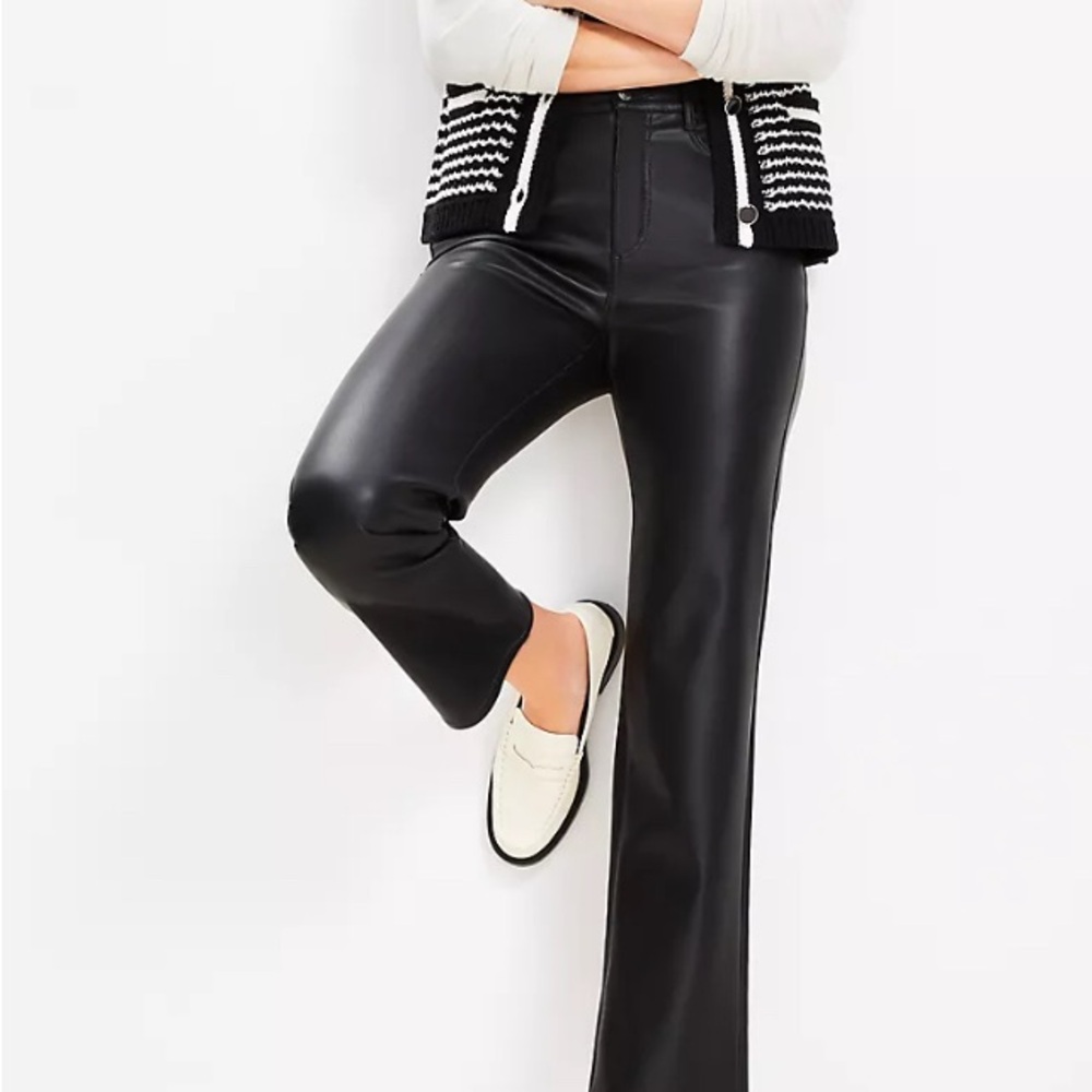 LOFT Black Straight Leg Pants with Mid-Rise Waist
